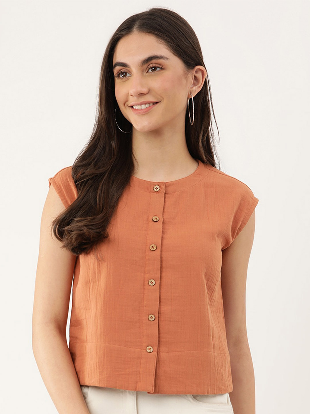 

Lokatita Boat Neck Pure Cotton Sleeveless Top, Orange