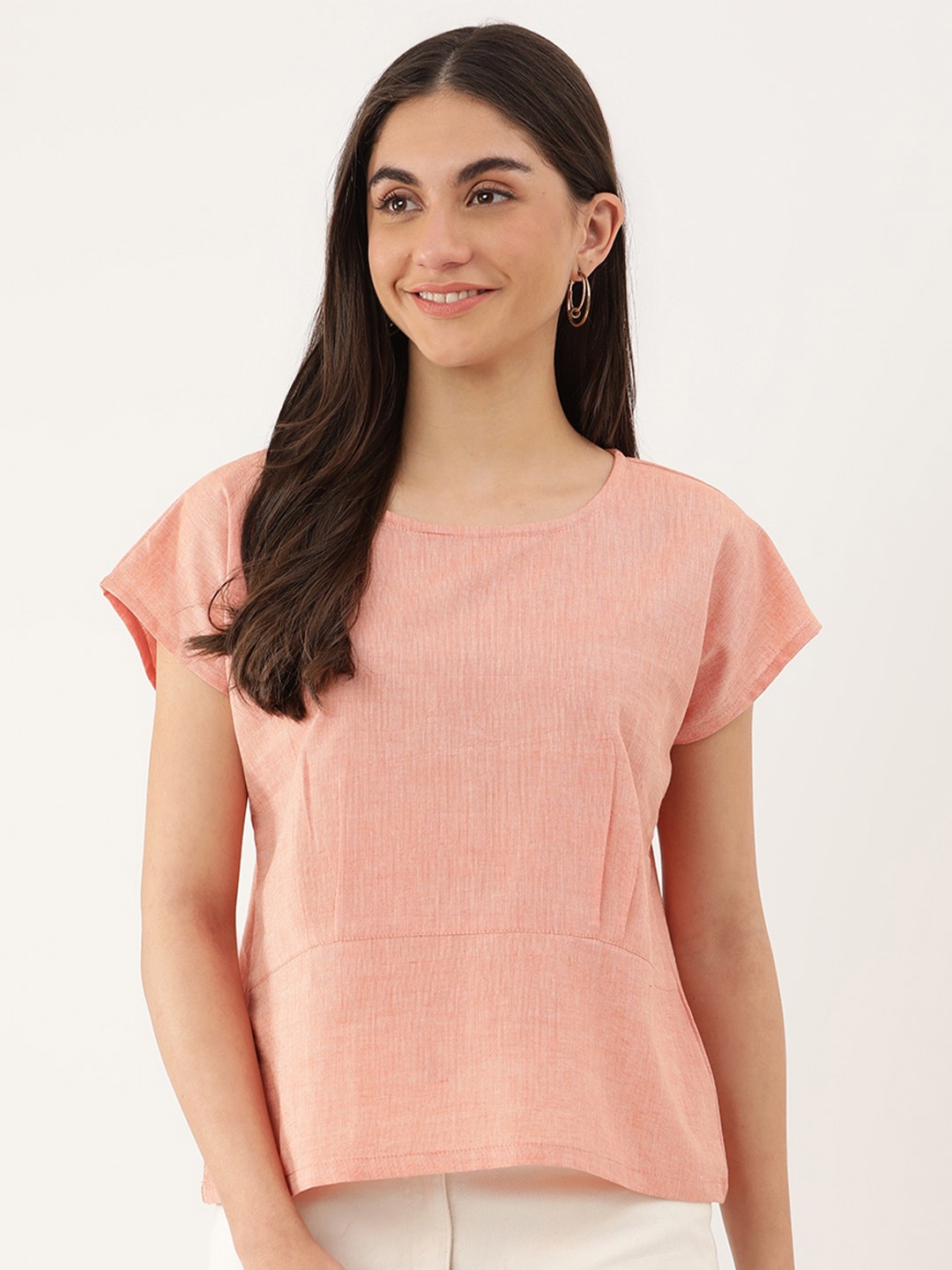 

Lokatita Pleated Cotton A-Line Top, Peach