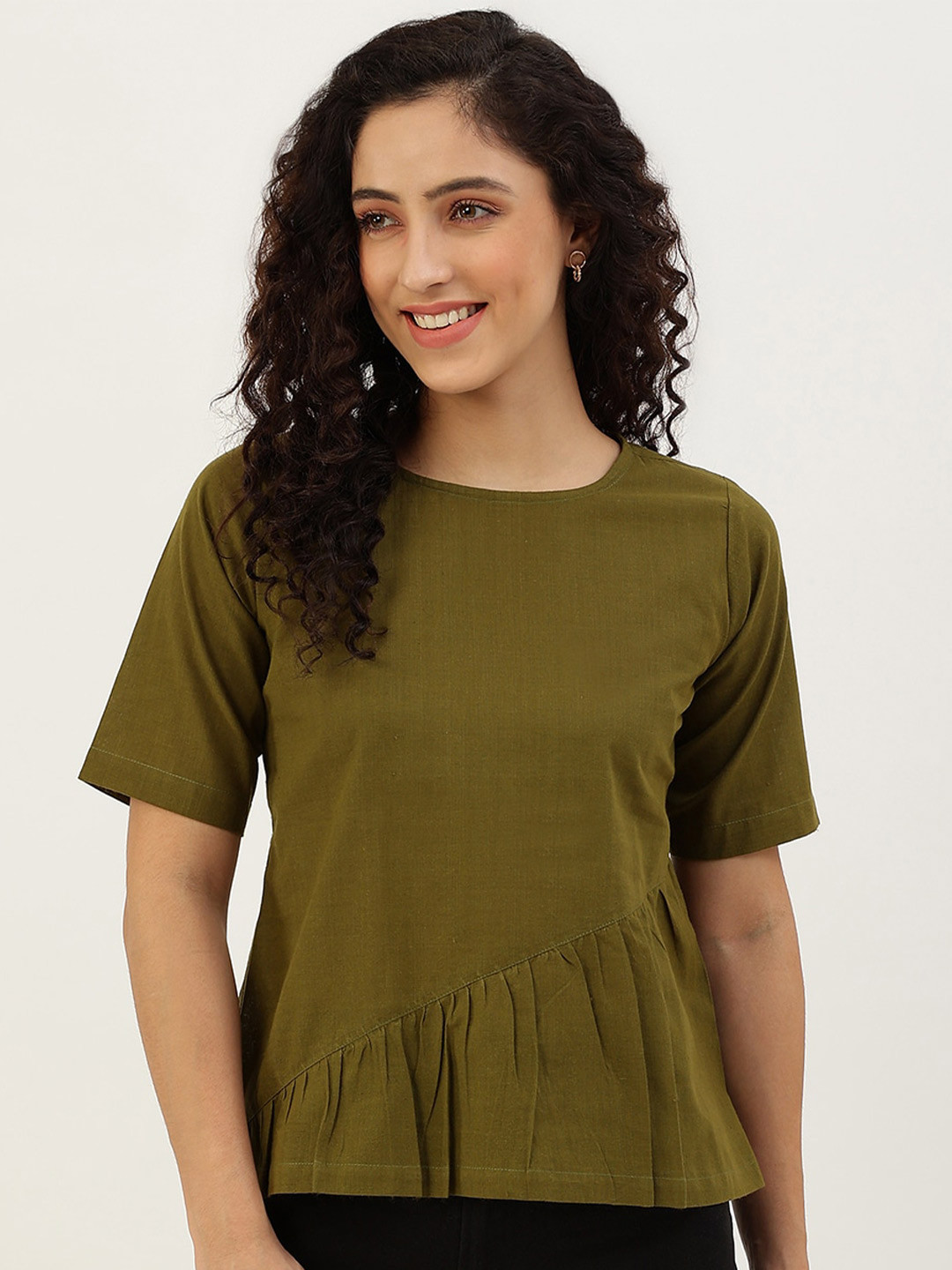 

Lokatita Boat Neck Pure Cotton Regular Top, Olive