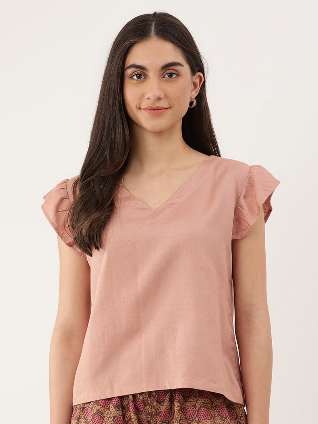 

Lokatita V-Neck Flutter Sleeve Regular Top, Peach