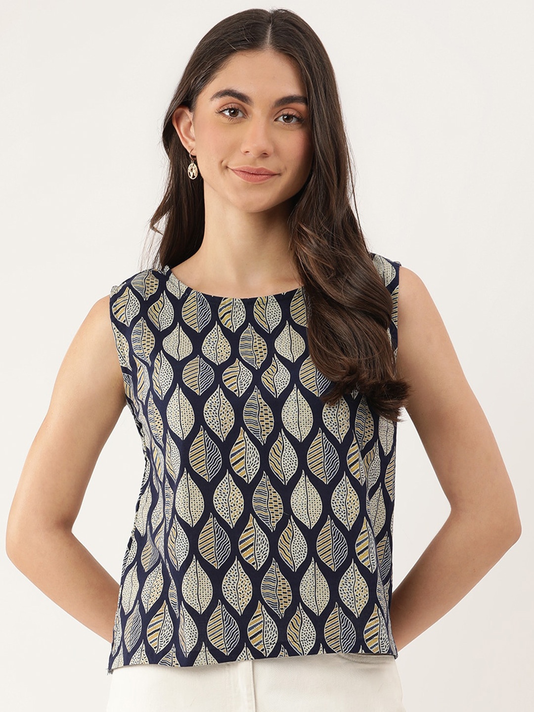 

Lokatita Printed Cotton Boxy Top, Navy blue