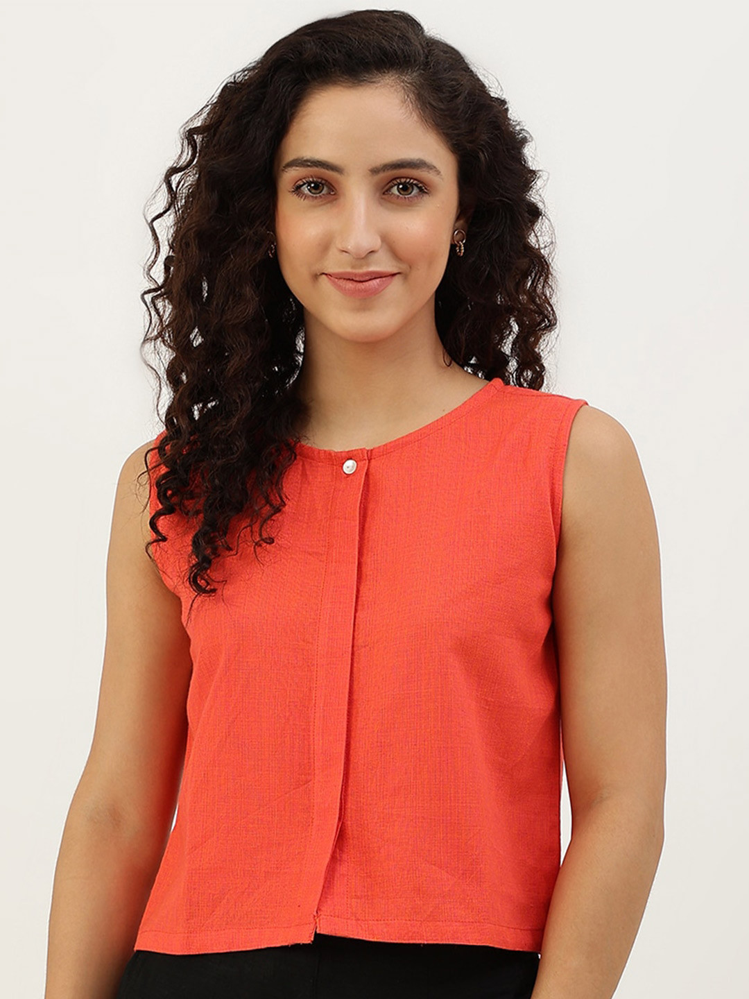 

Lokatita Round Neck Pure Cotton Boxy Top, Orange
