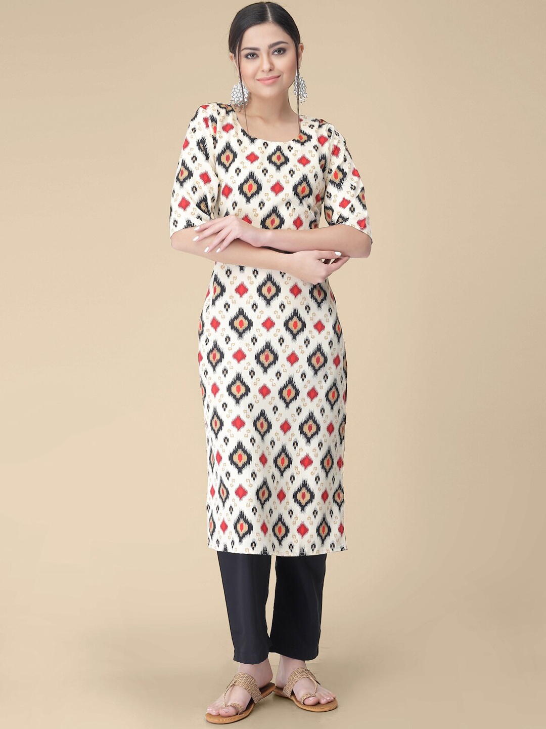 

7Threads Ethnic Motifs Printed Regular Kurta with Trousers, Off white