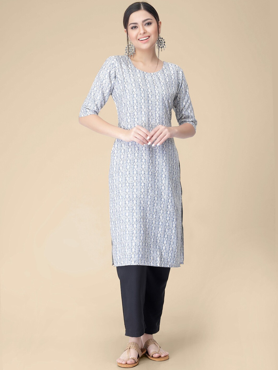 

7Threads Geometric Printed Regular Kurta with Trousers, Blue