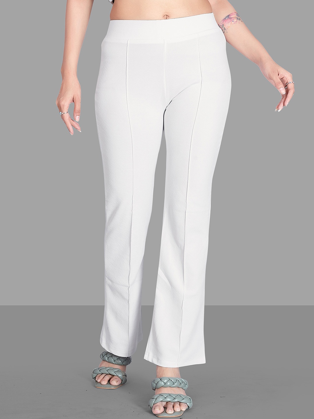 

Wuxi Women Relaxed Straight Leg Fit High-Rise Easy Wash Bootcut Trousers, White