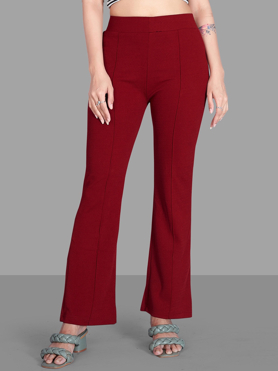 

Wuxi Women Relaxed Straight Leg High-Rise Easy Wash Bootcut Trousers, Maroon