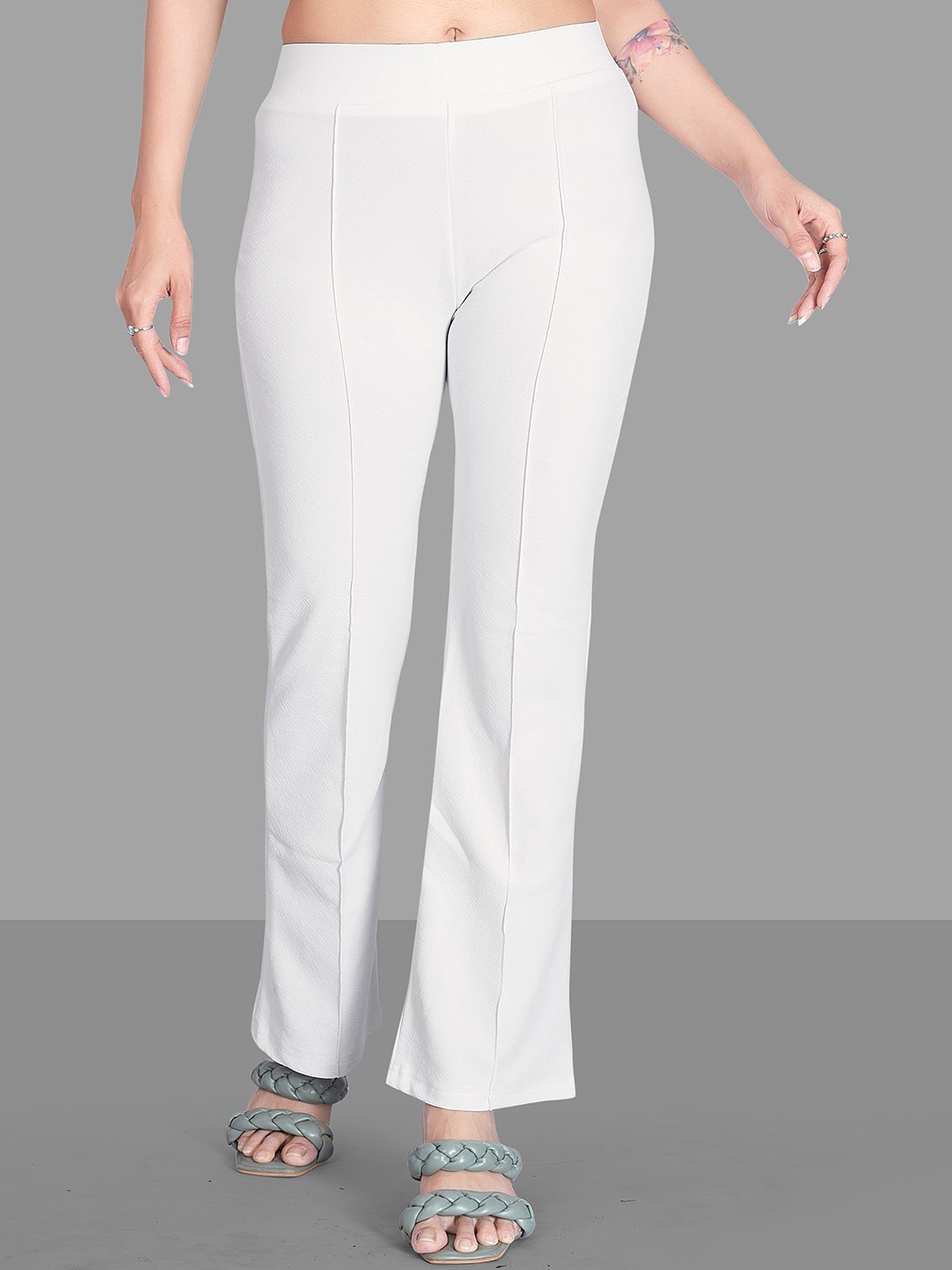 

Wuxi Women Relaxed Straight Leg Fit High-Rise Easy Wash Bootcut Trousers, White