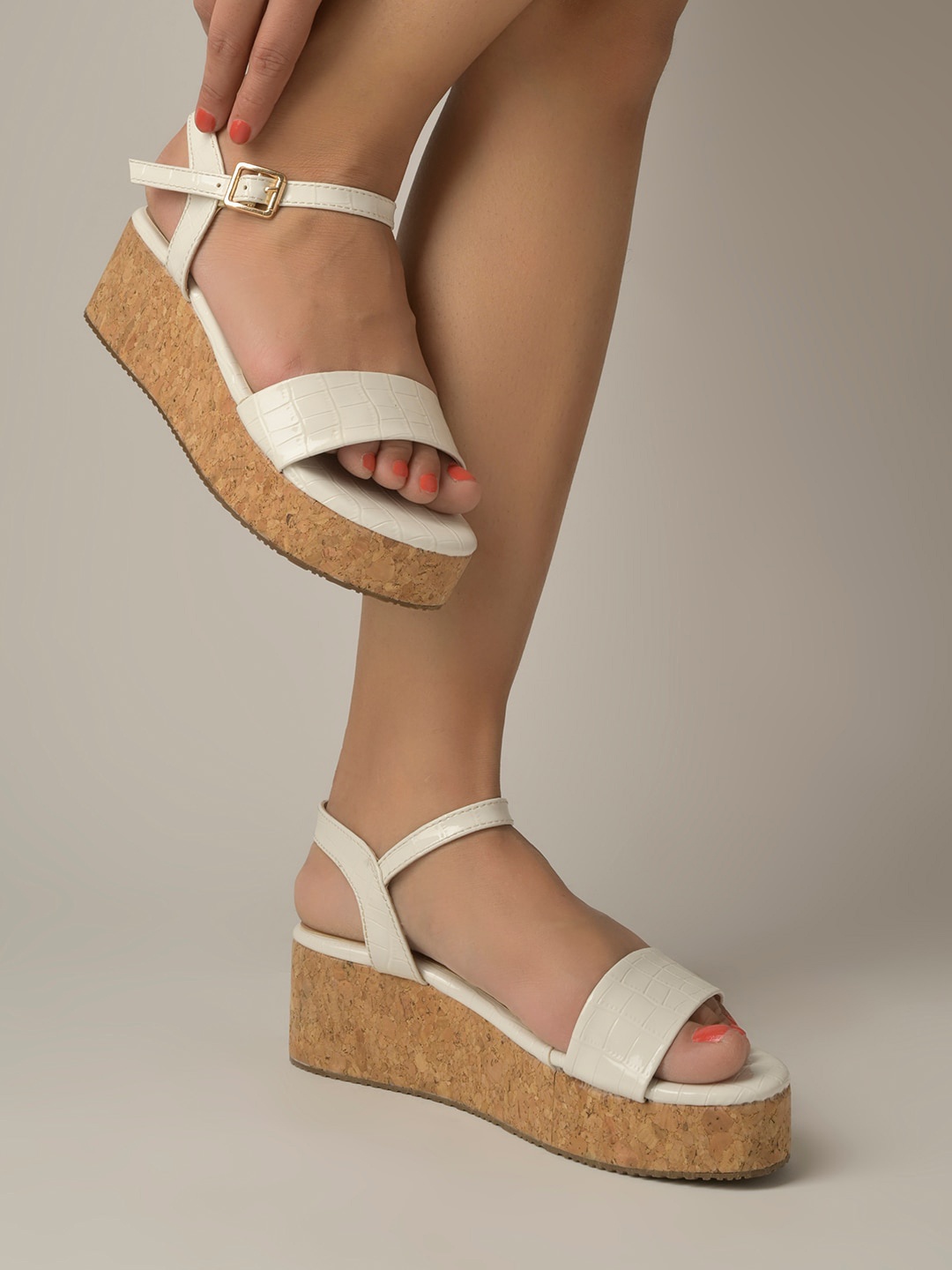 

Shoetopia Open Toe Flatform Heels, White