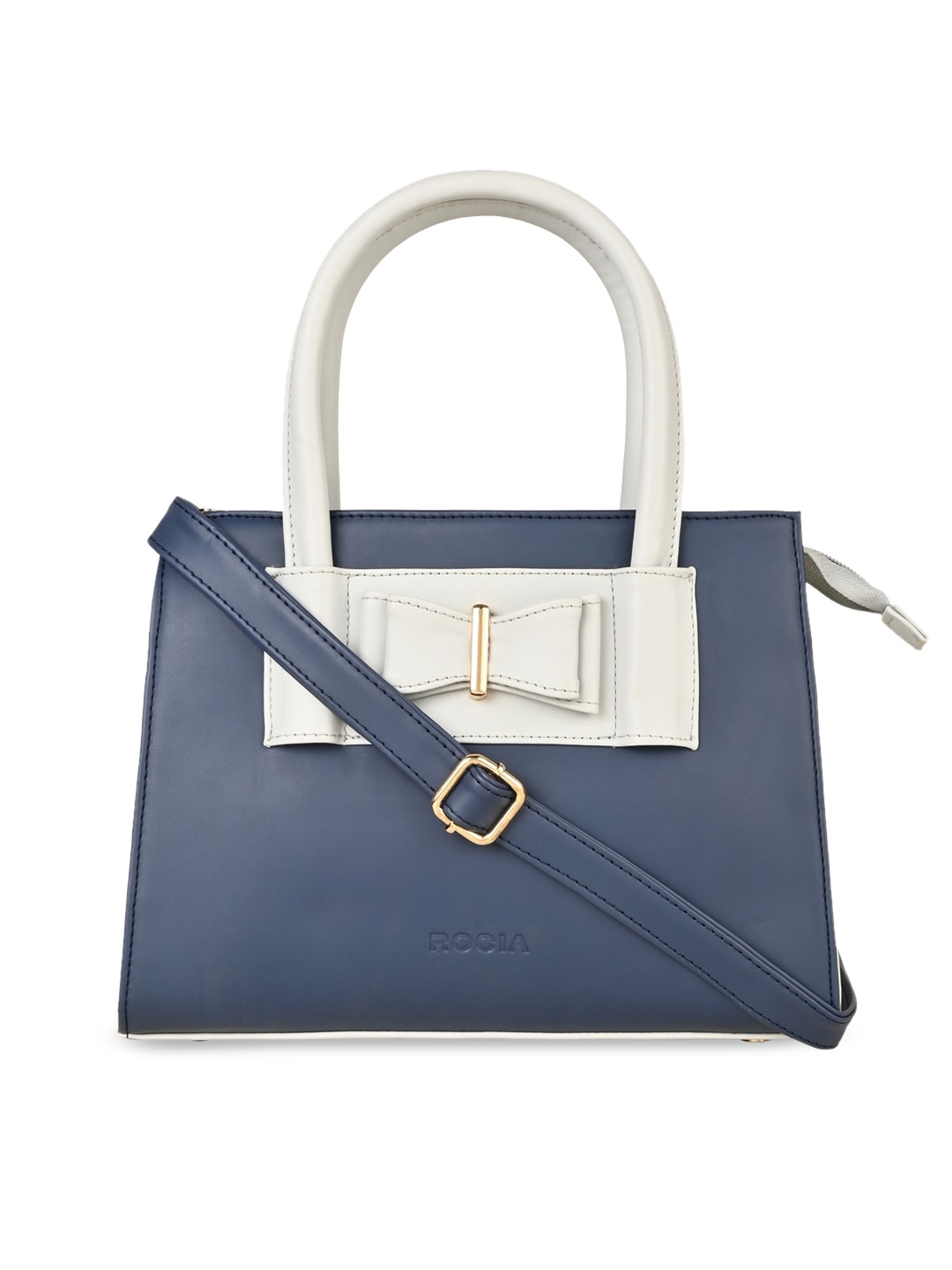 

Rocia Colourblocked PU Structured Handheld Bag with Bow Detail, Blue