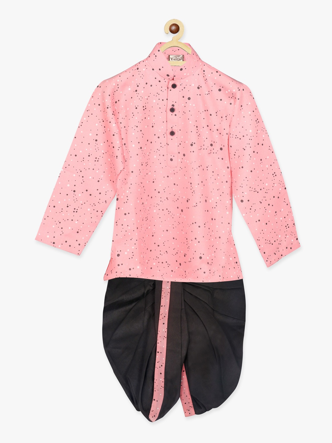 

SG YUVRAJ Boys Polka Dots Printed Kurta with Dhoti Pants, Pink