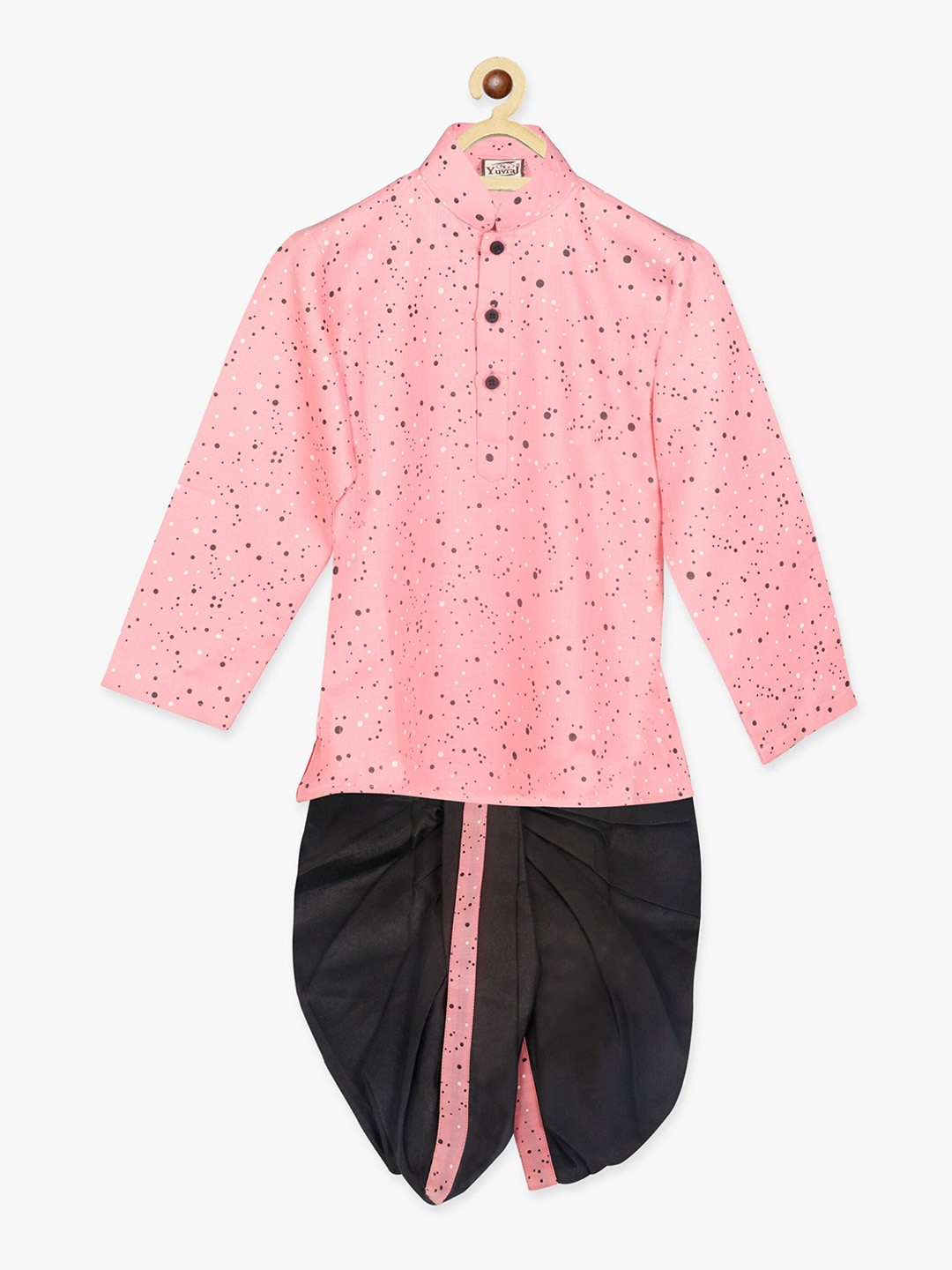 

SG YUVRAJ Boys Polka Dots Print Kurta with Dhoti Pants, Pink