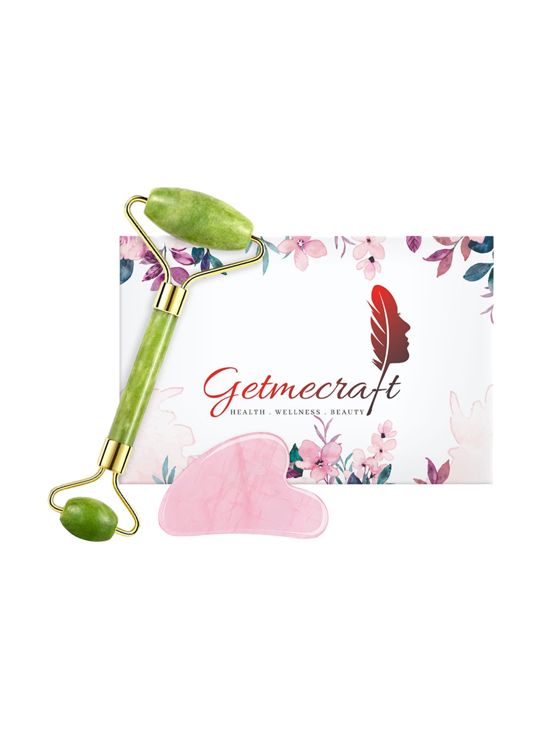 

Getmecraft Set of Green Jade Roller & Rose Quartz Gua Sha Facial Massage Tool