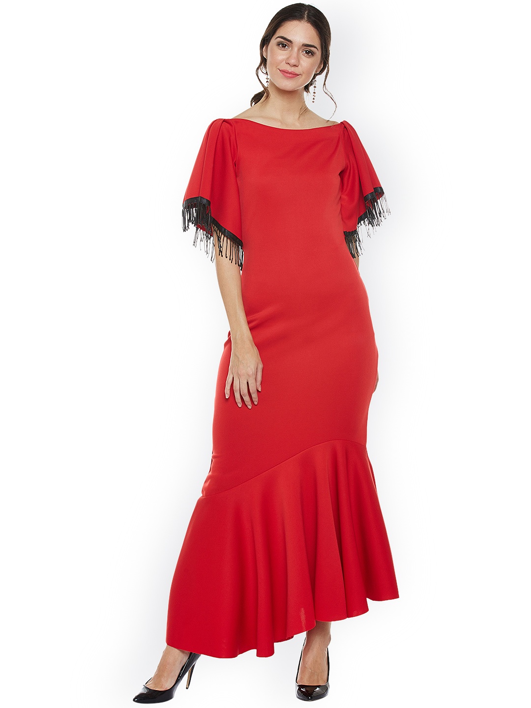 

Athena Women Red Solid Maxi Dress