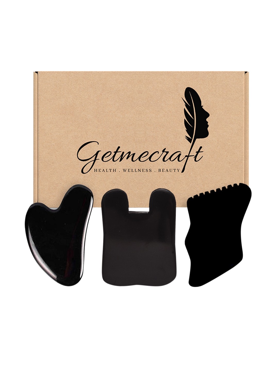 

Getmecraft Set Of 3 Black Obsidian Gua Sha Massage Tools