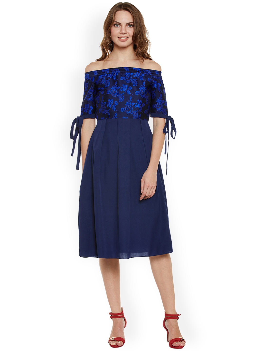

Athena Women Blue Self Design A-Line Dress