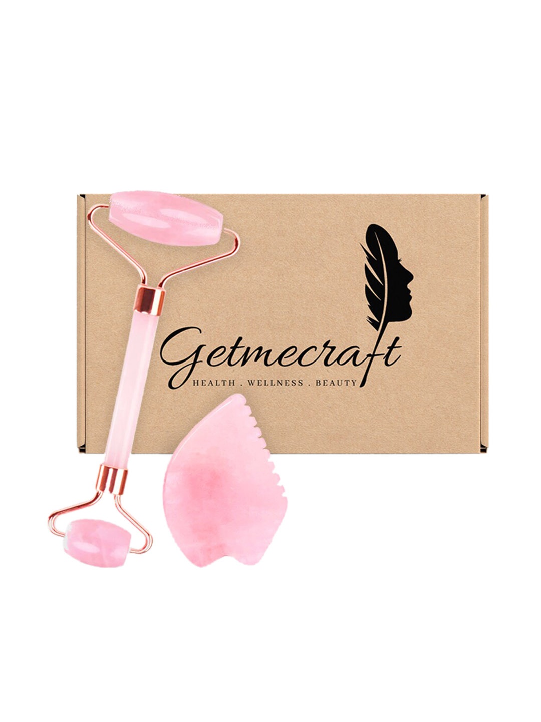 

Getmecraft Rose Quartz Face Roller & Leaf Shape Gua Sha Massage Tool Set, Pink