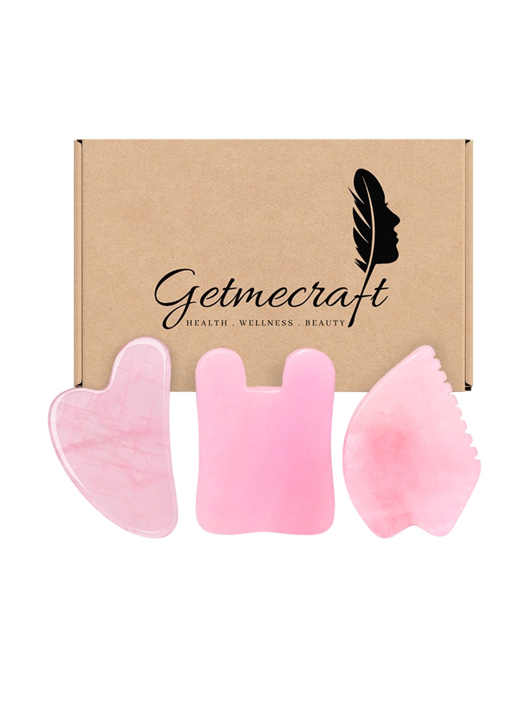 

Getmecraft 3-Pcs Rose Quartz Gua Sha - Leaf Shape Gua Sha & Rabbit Ear Shape Gua Sha, Pink