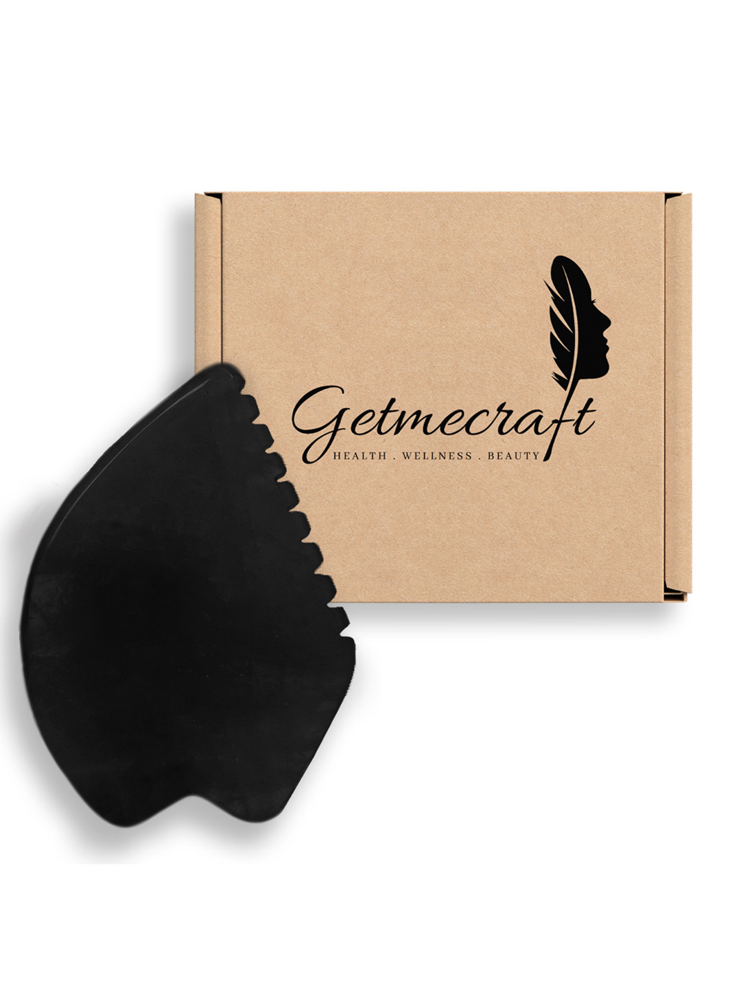

Getmecraft Black Obsidian Leaf Shape Gua Sha Facial Massage Tool with Teeth Shape Edges