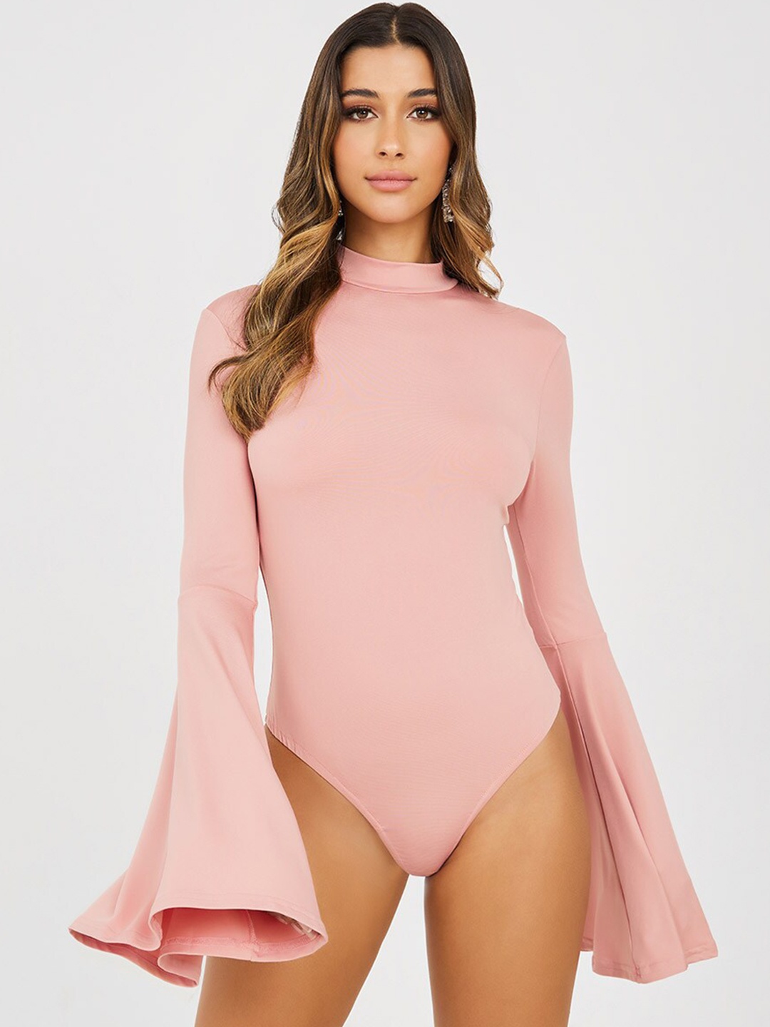 

Styli High Neck Fitted Bodysuit, Pink
