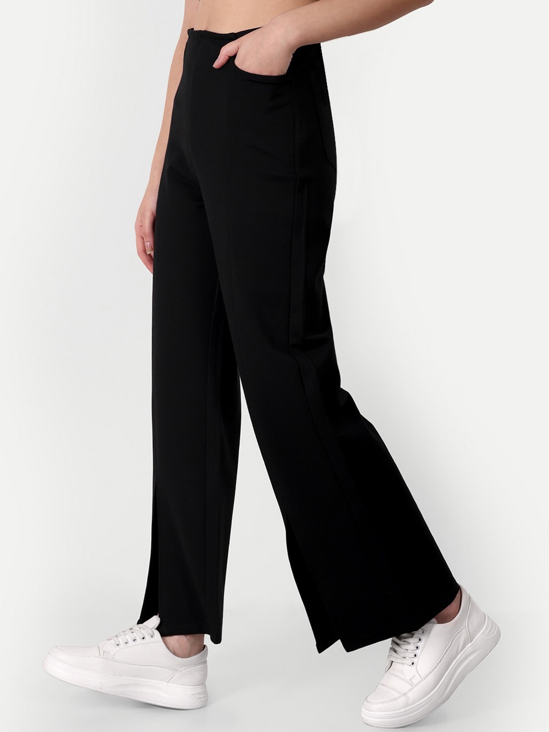 

Next One Women Smart Flared High-Rise Easy Wash Trousers, Black