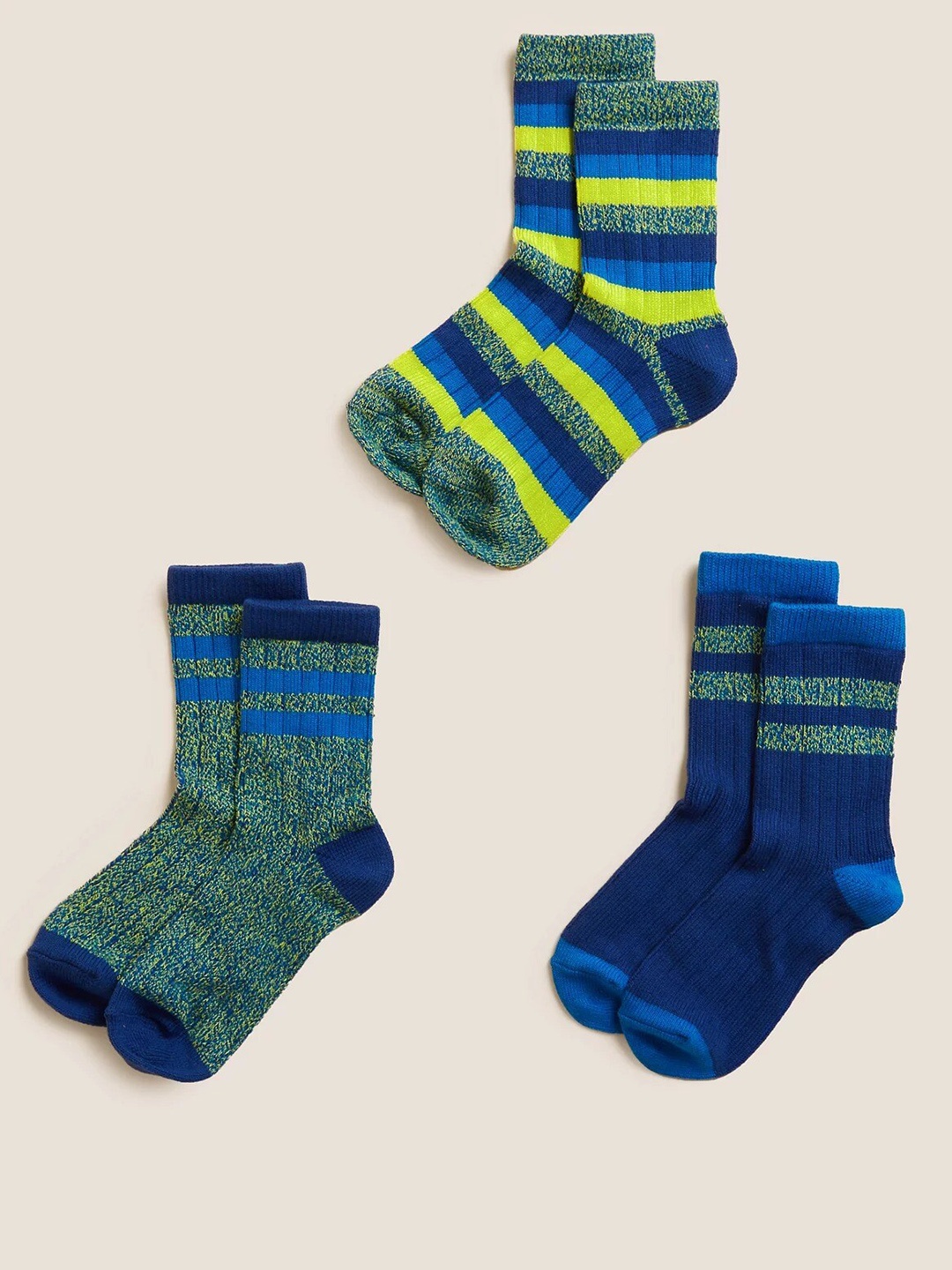 

Marks & Spencer Kids Pack Of 3 Assorted Striped Knitted Above Ankle-Length Socks