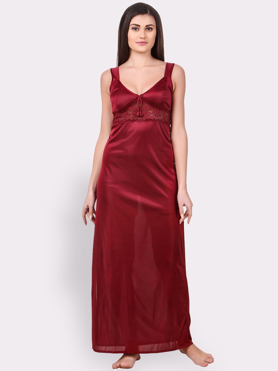 

Fasense Scoop Neck Satin Maxi Nightdress, Maroon