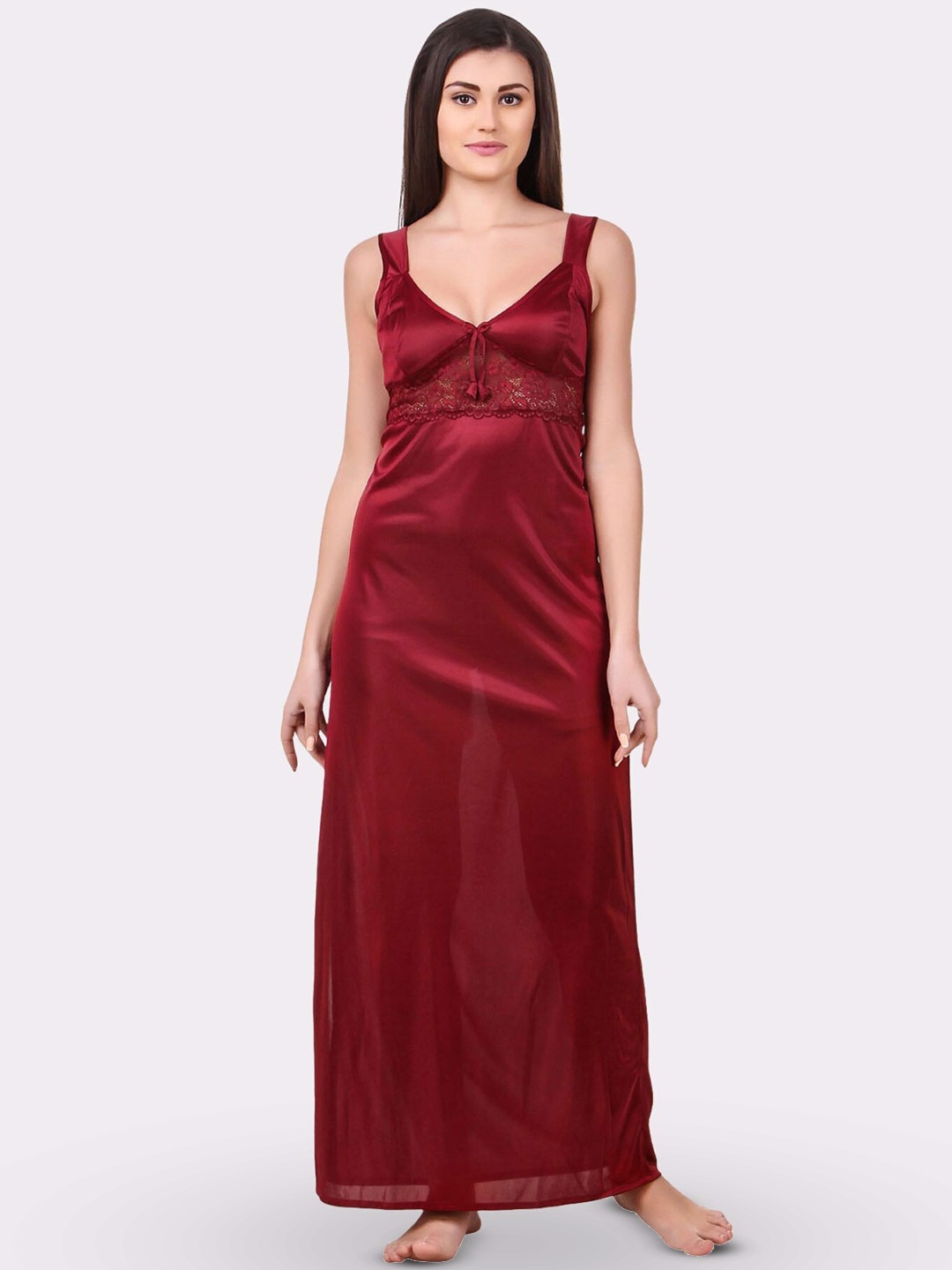 

Fasense Scoop Neck Satin Maxi Nightdress, Maroon