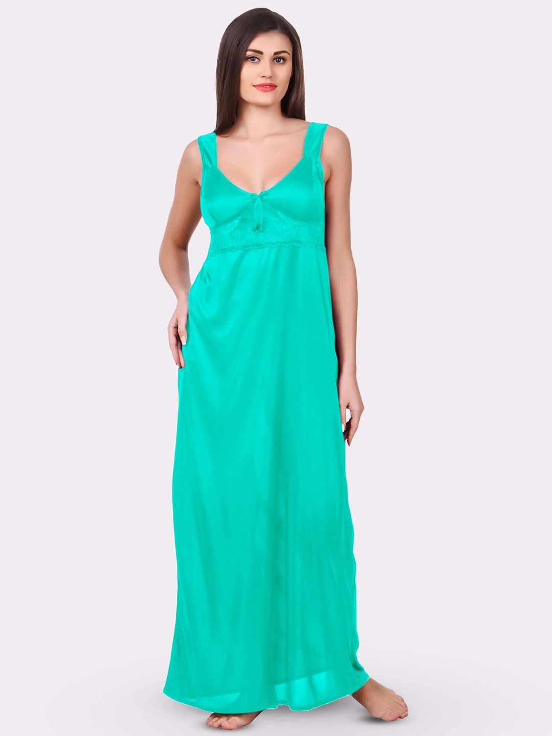 

Fasense Scoop Neck Satin Maxi Nightdress, Sea green