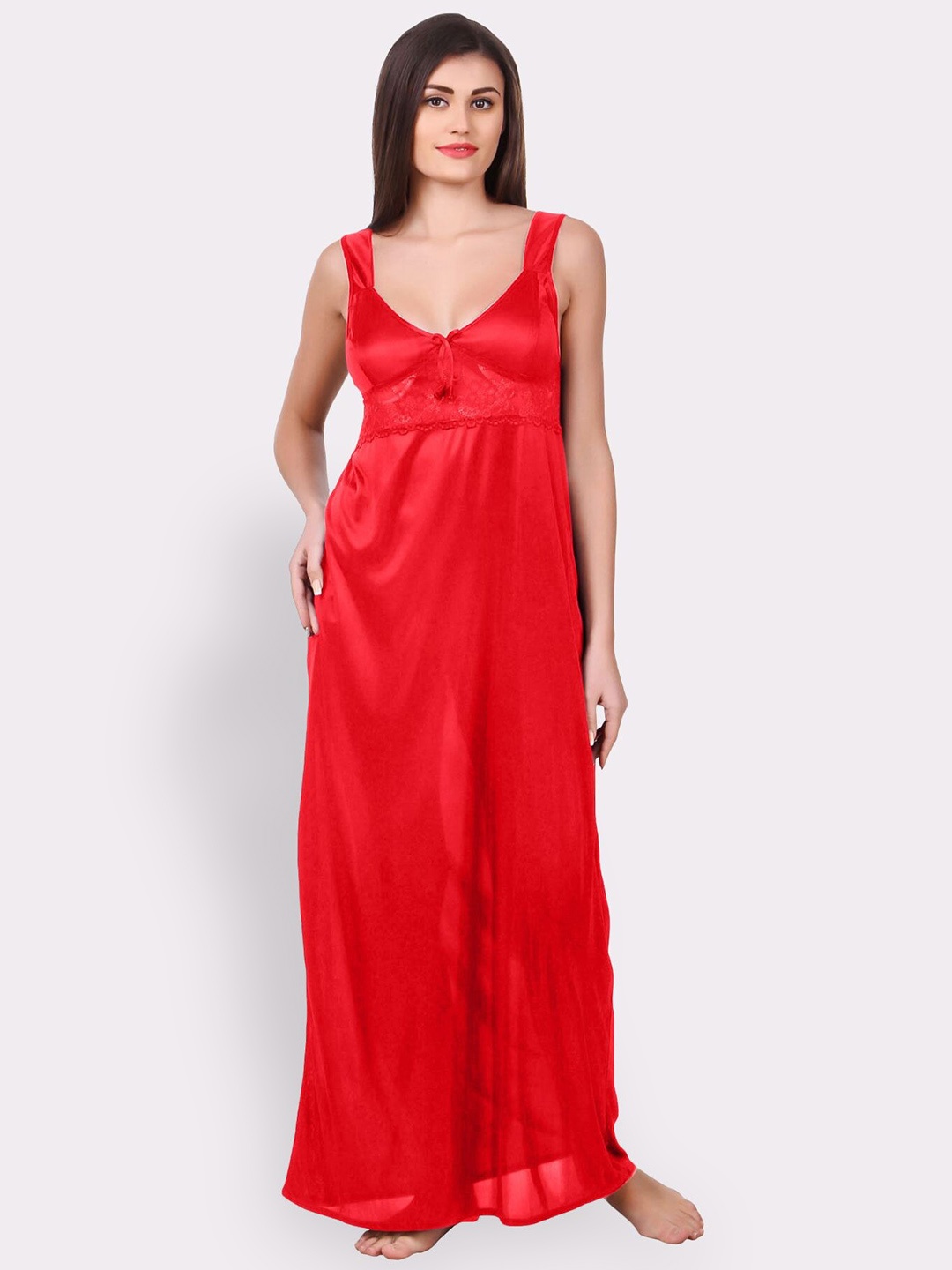 

Fasense Scoop Neck Satin Maxi Nightdress, Red