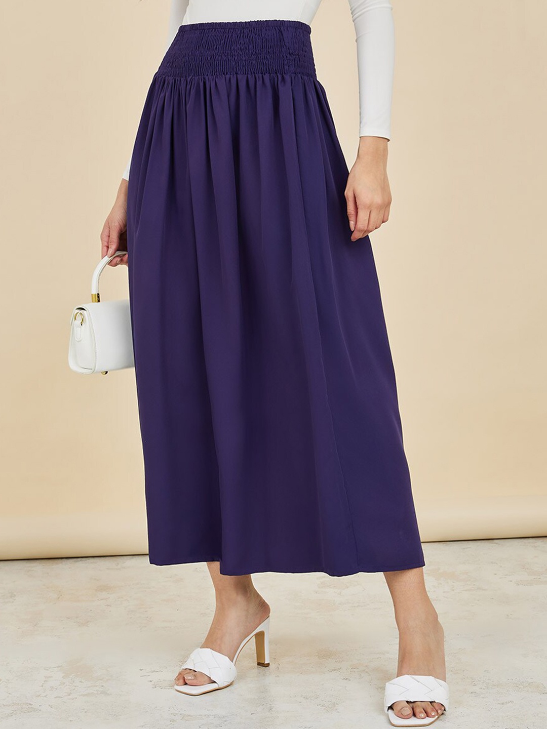 

Styli Gathered Waist A-Line Maxi Skirt, Blue