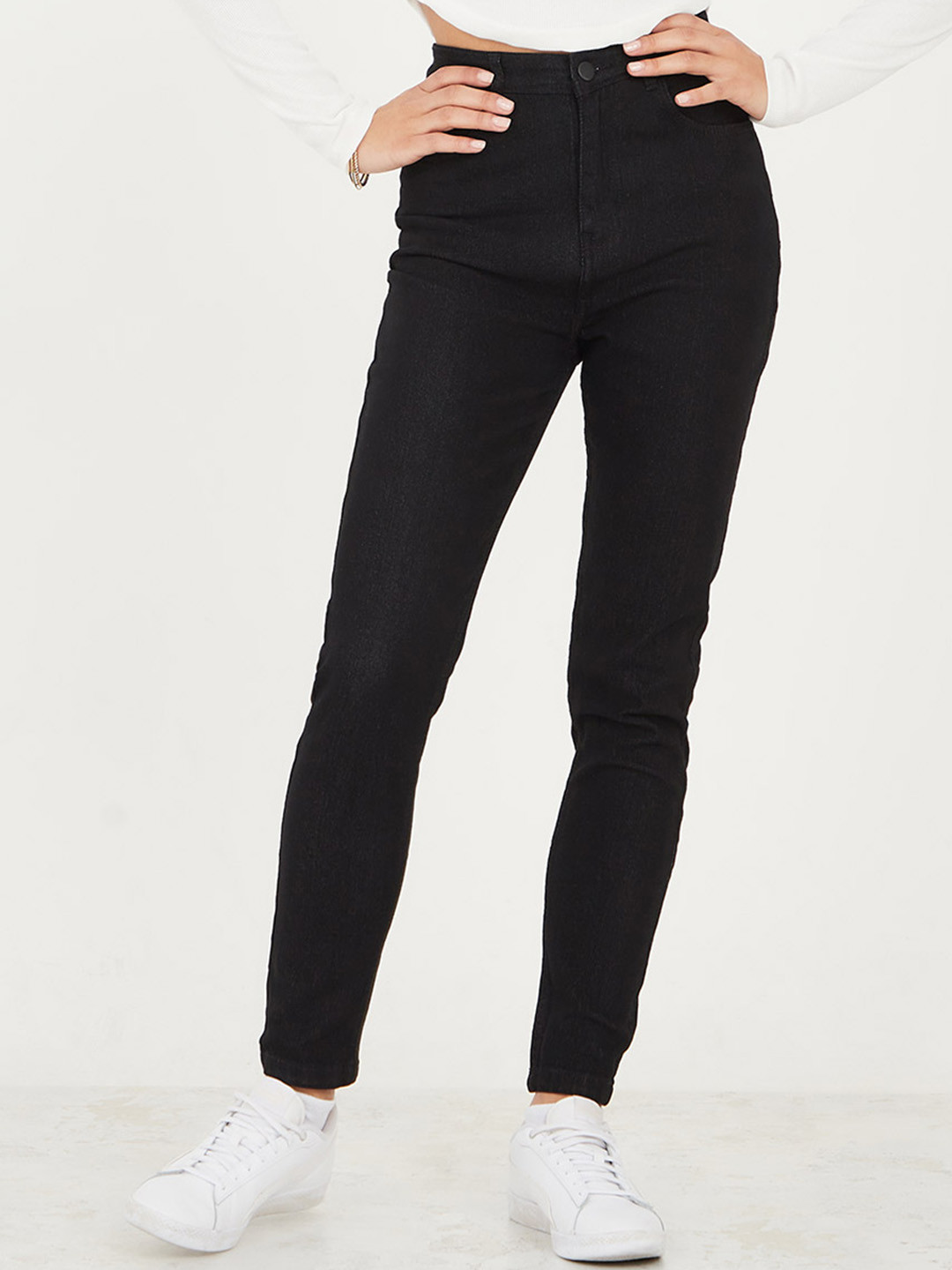 

Styli Women Skinny Fit Cotton High-Rise Stretchable Jeans, Black