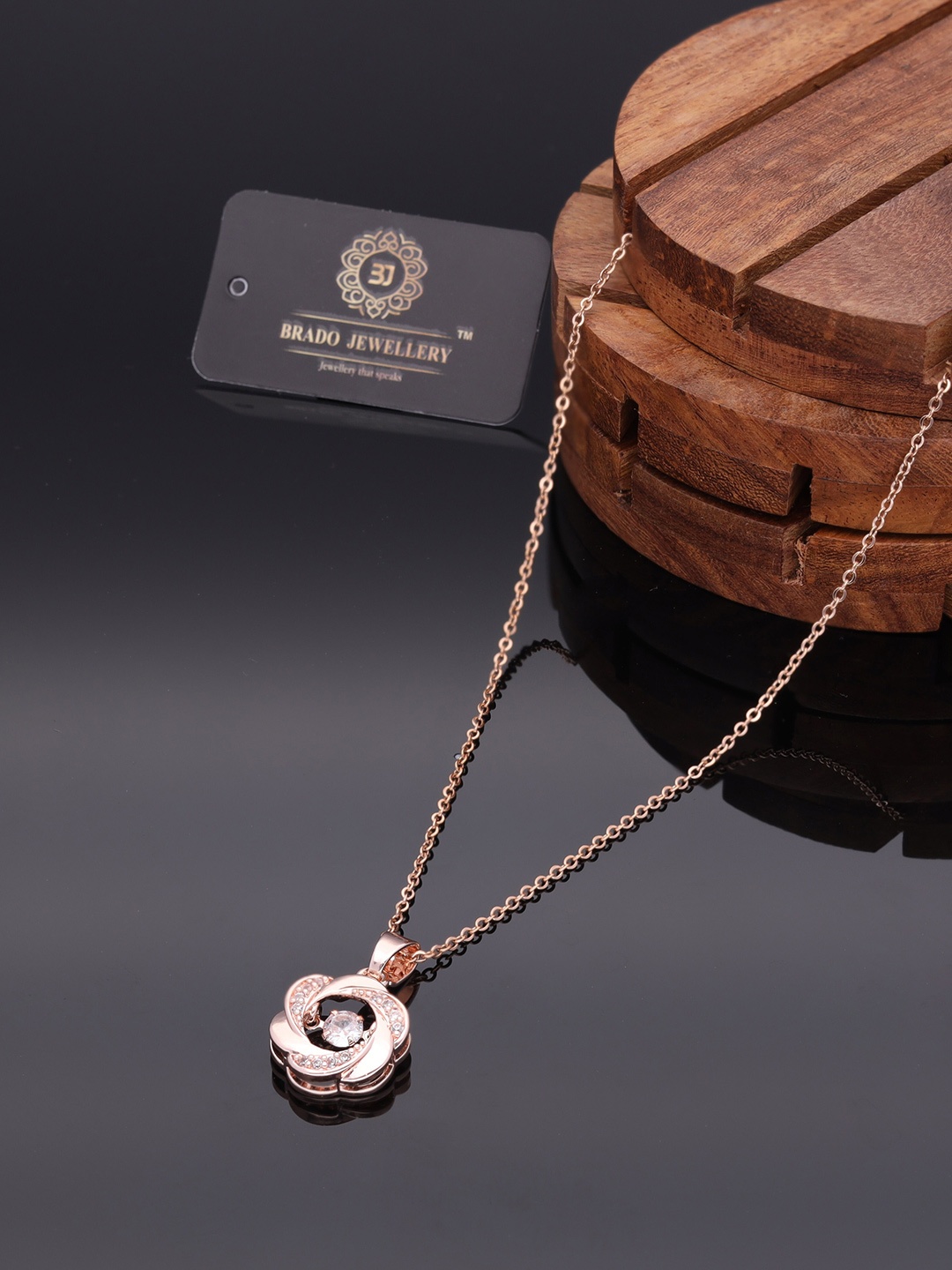 

Brado Jewellery Rose Gold Plated CZ Studded Pendant With Chain