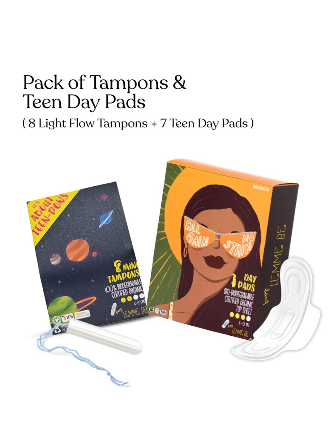 

LEMME BE Combo of 8 Light Flow Tampons & 7 Teen Day Pads, White