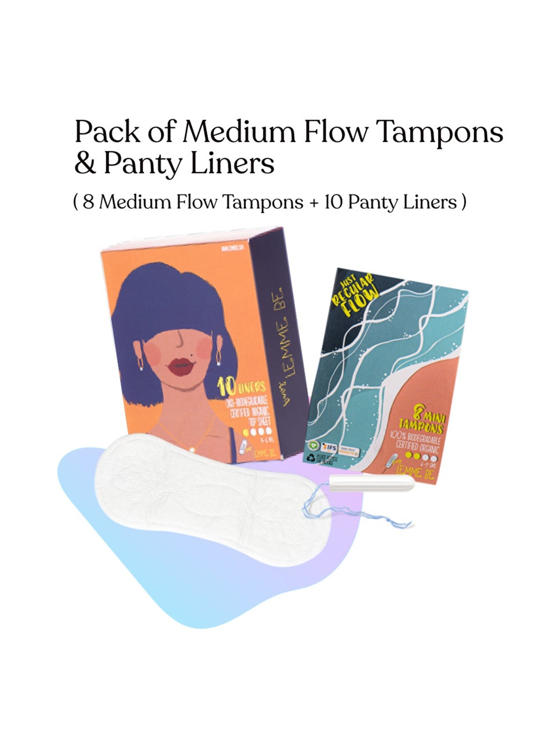 

LEMME BE 10 Pcs Panty Liners & 8 Pcs Medium Flow Tampons, White