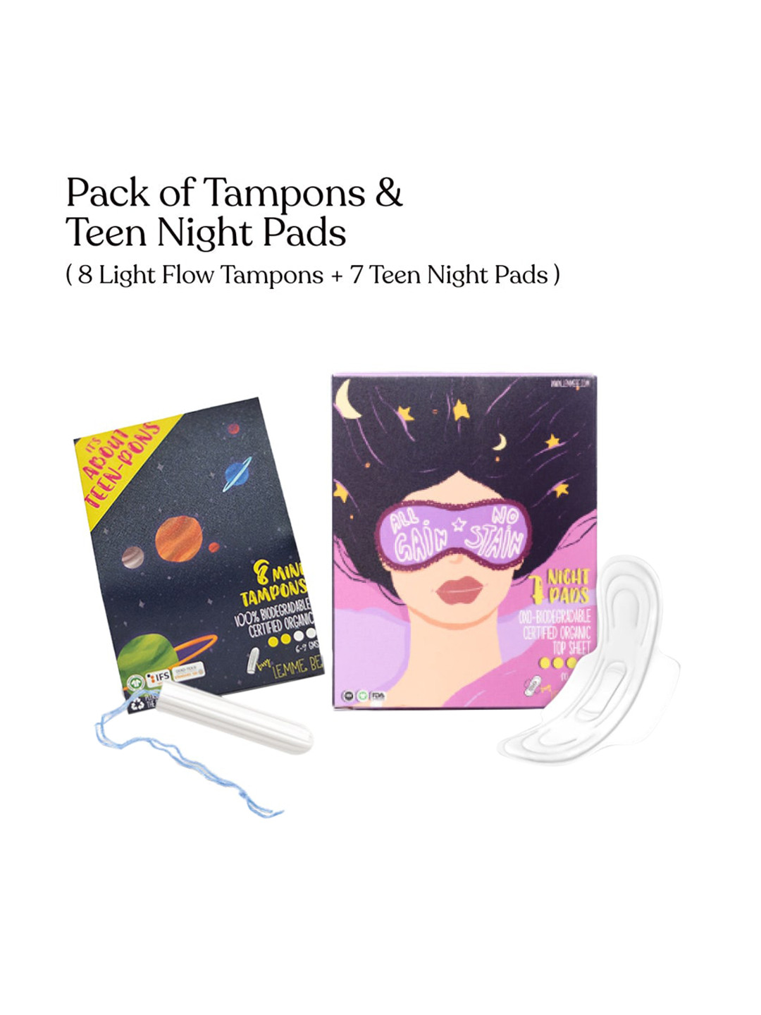 

LEMME BE Set of 8 Light Flow Tampons & 7 Teen Night Pads Combo, White