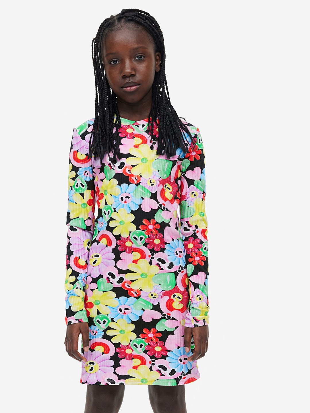 

H&M X Eva Cremers Girls Printed Ribbed Dress, Black
