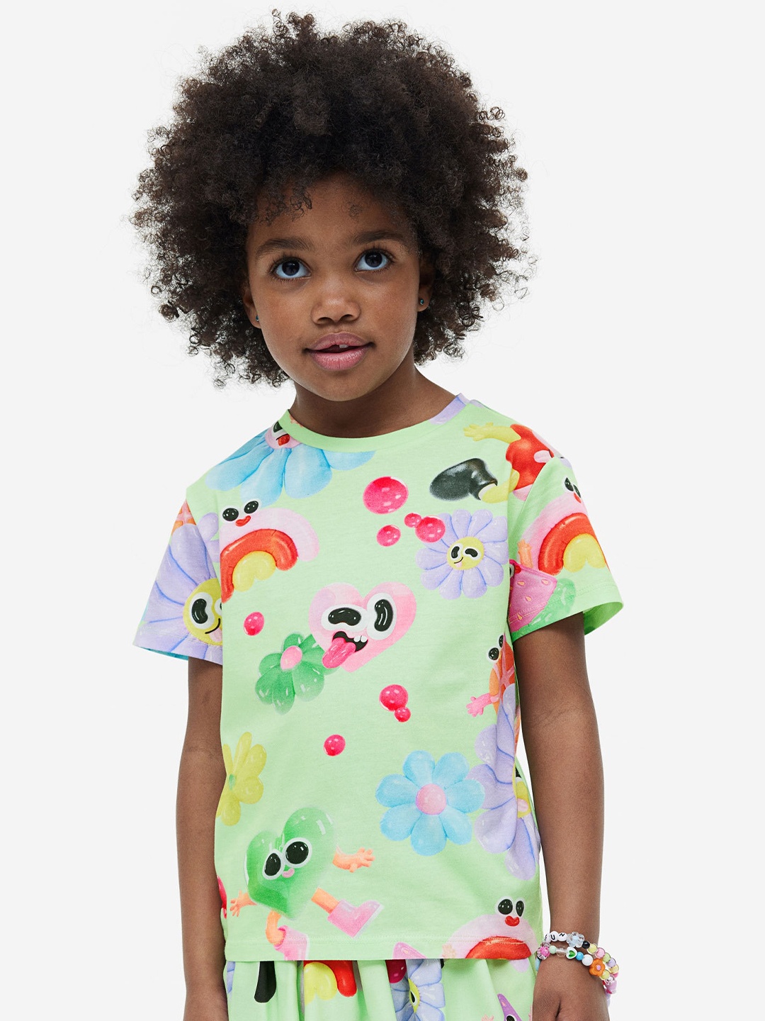 

H&M Girls Printed Jersey Top, Green