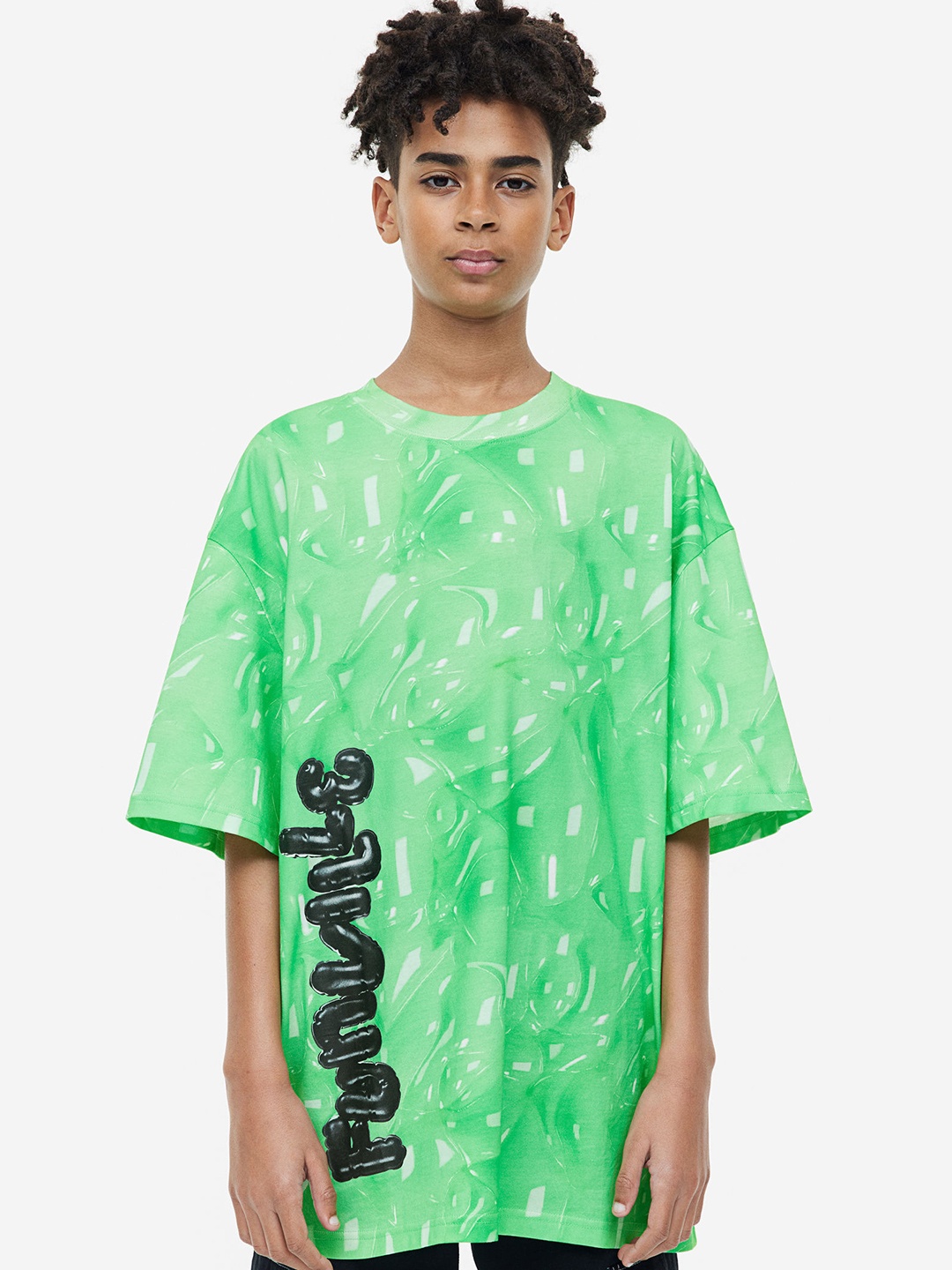 

H&M Boys Oversized Printed Pure Cotton T-shirt, Green