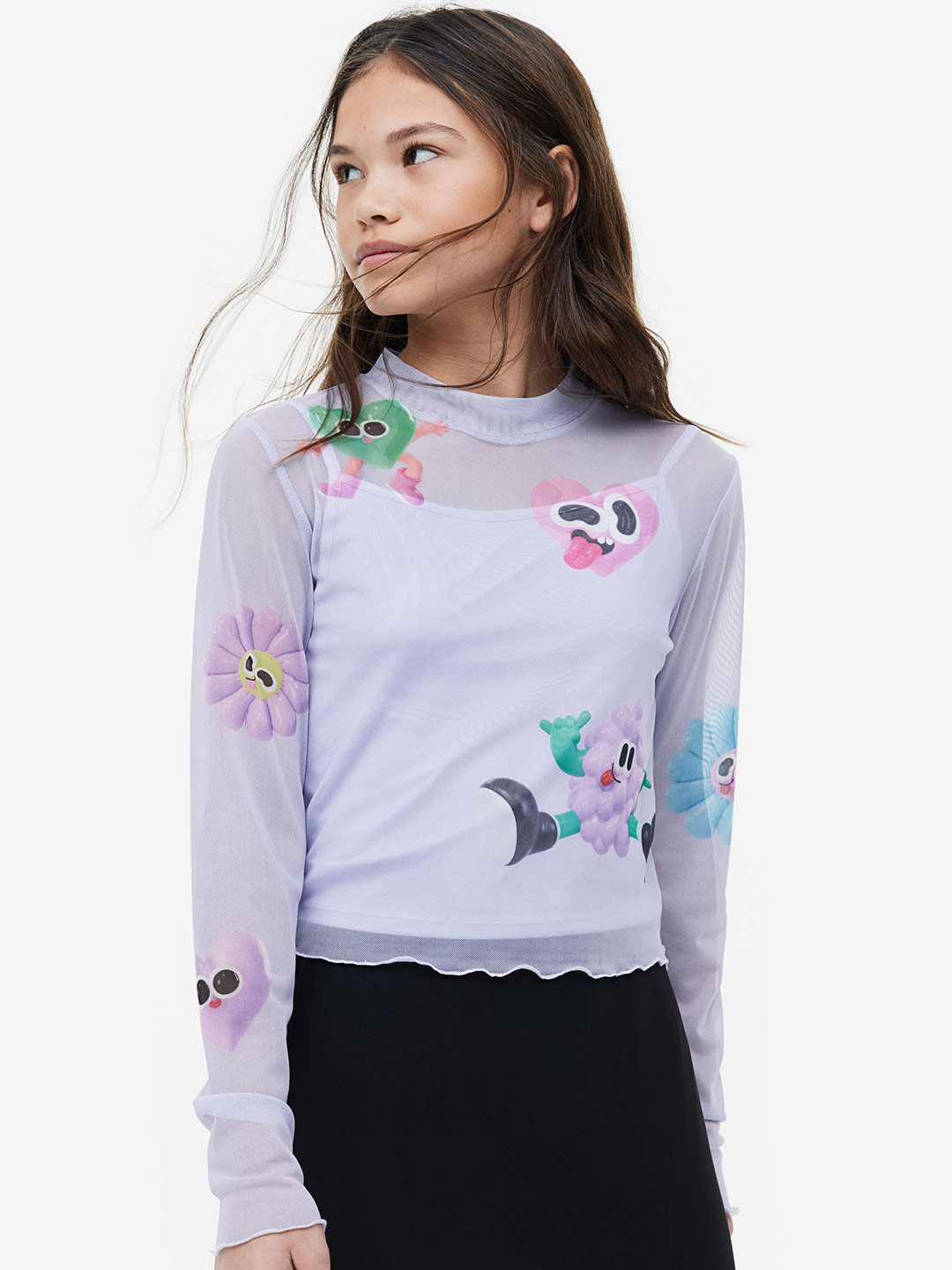 

H&M Girls Printed Mesh Top, Lavender