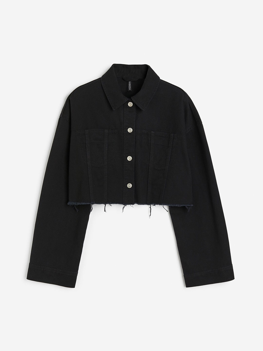 

H&M Women Cotton Cropped Twill Jacket, Black