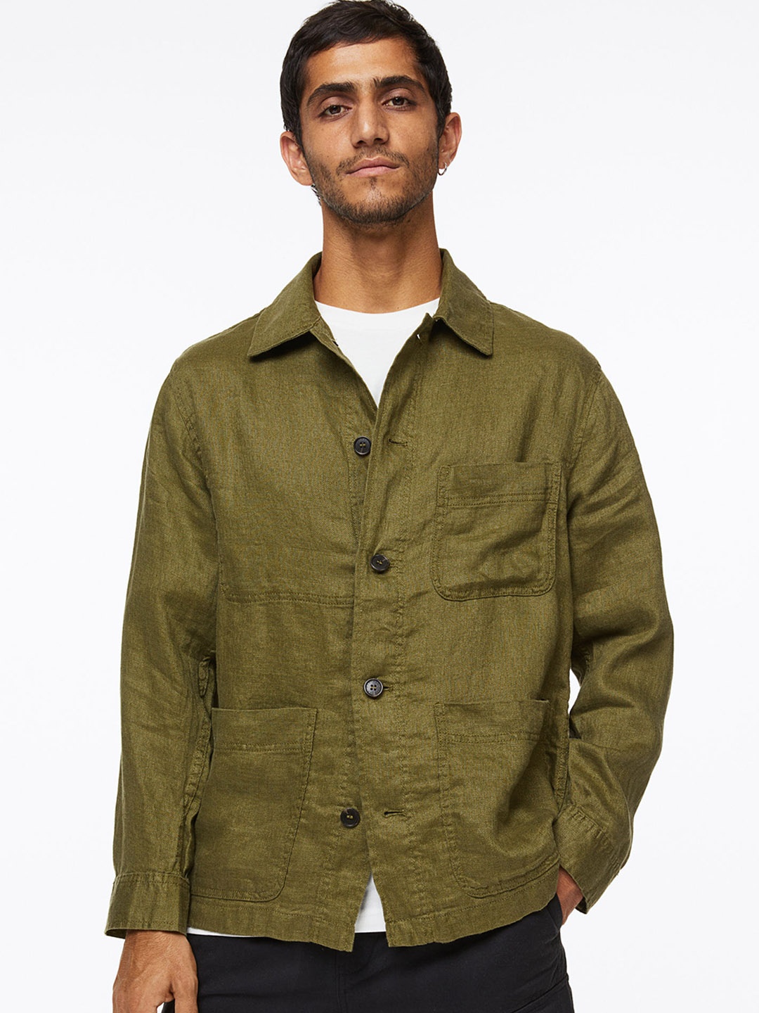 

H&M Pure Linen Shacket, Olive