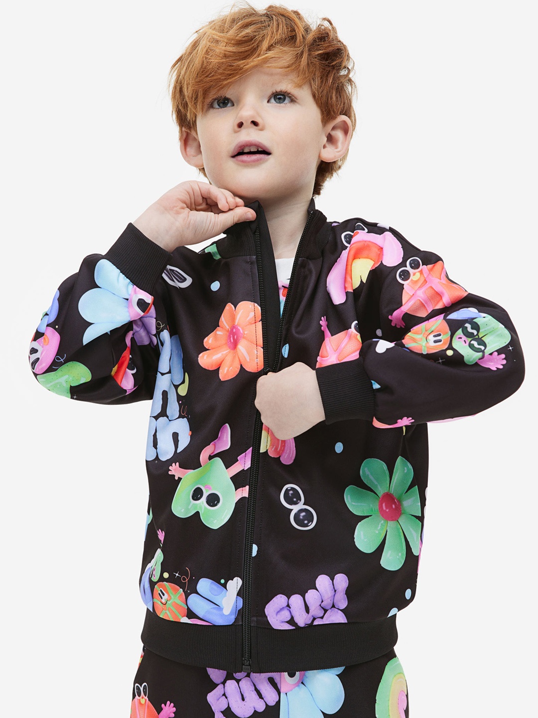 

H&M Boys Printed Track Jacket, Black