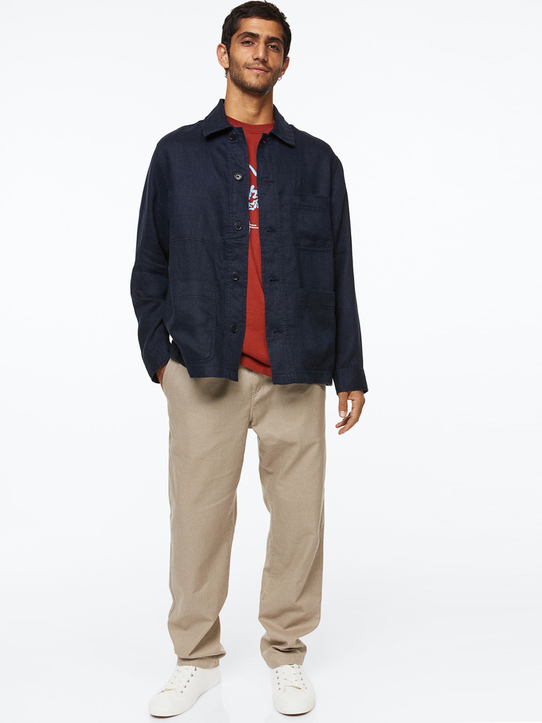 

H&M Pure Linen Shacket, Navy blue