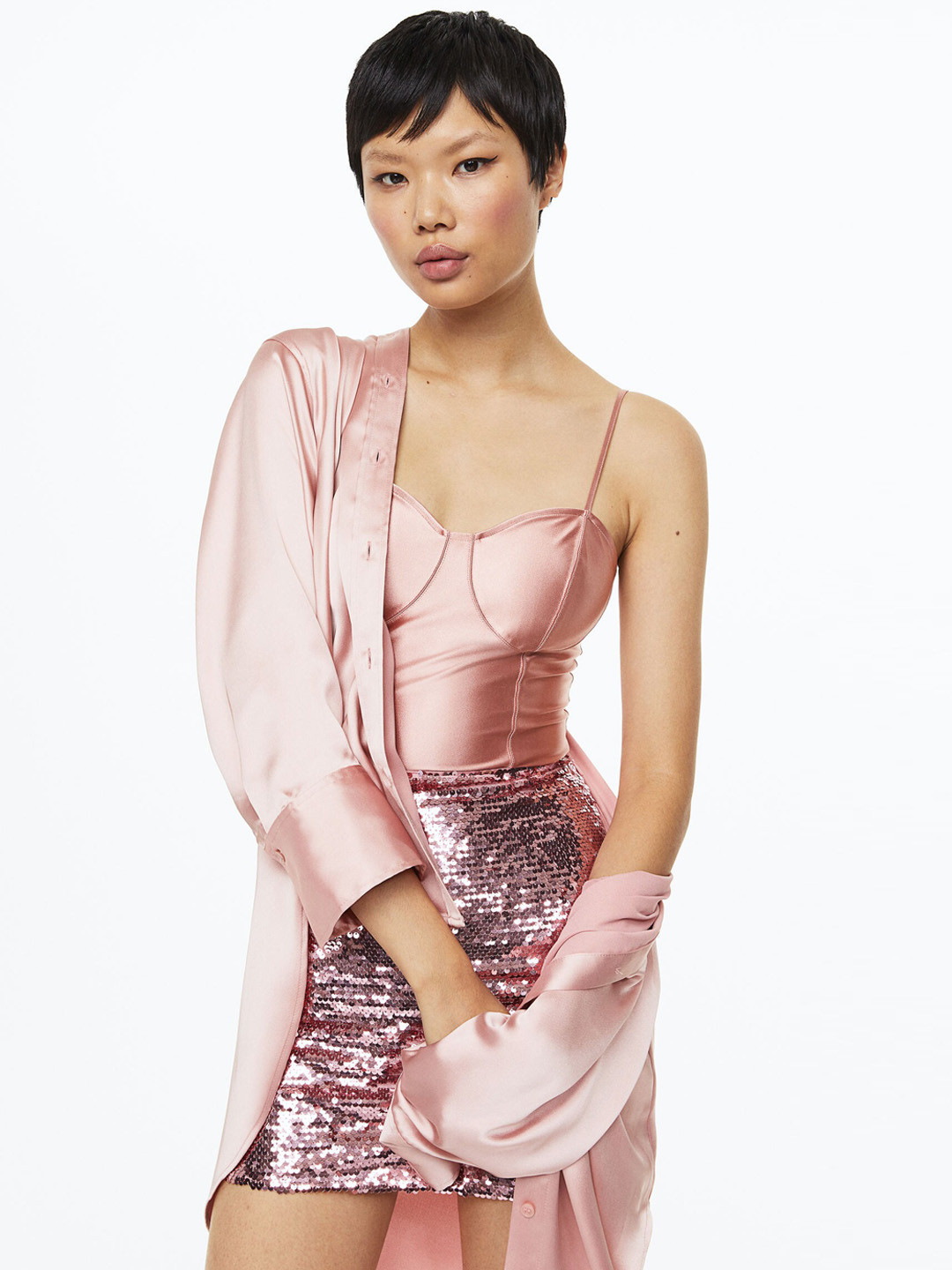 

H&M Shimmering Thong Bodysuit, Pink