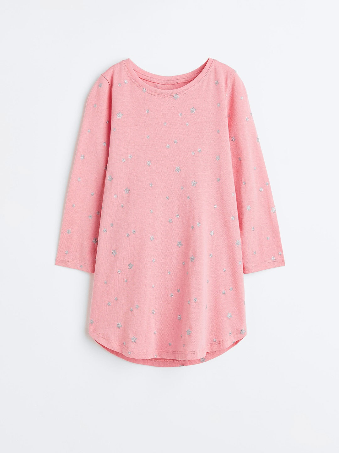 

H&M Girls Long-Sleeved Printed Pure-Cotton Nightdress, Pink