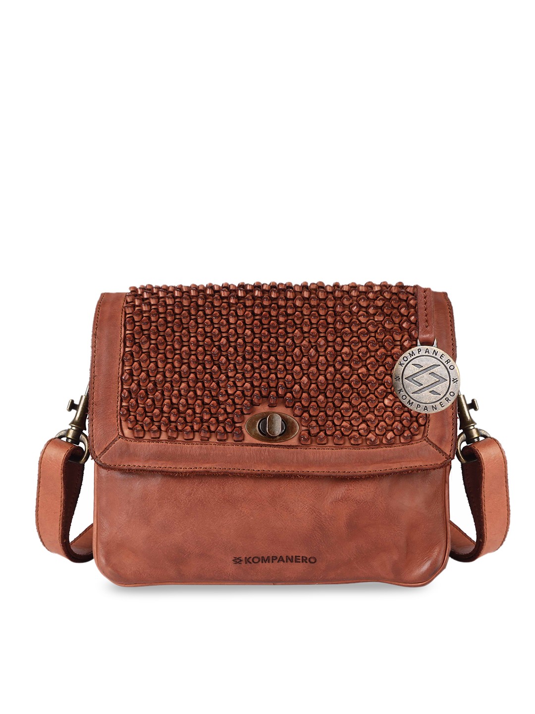 

KOMPANERO Leather Structured Shoulder Bag, Tan