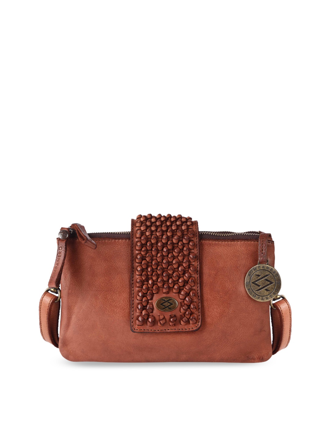 

KOMPANERO Textured Leather Structured Sling Bag, Tan