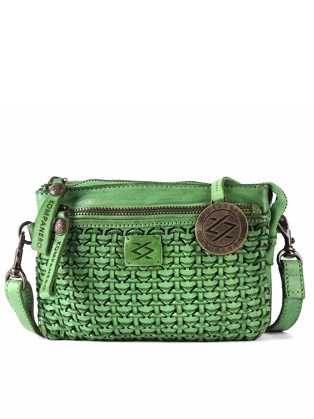 

KOMPANERO Leather Structured Sling Bag, Green