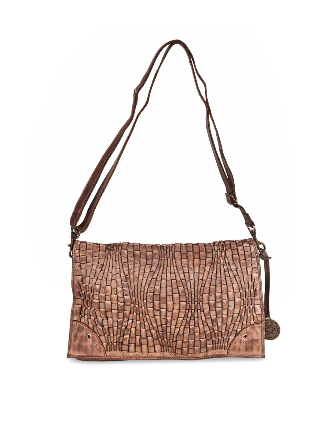 

KOMPANERO Textured Leather Structured Sling Bag, Brown