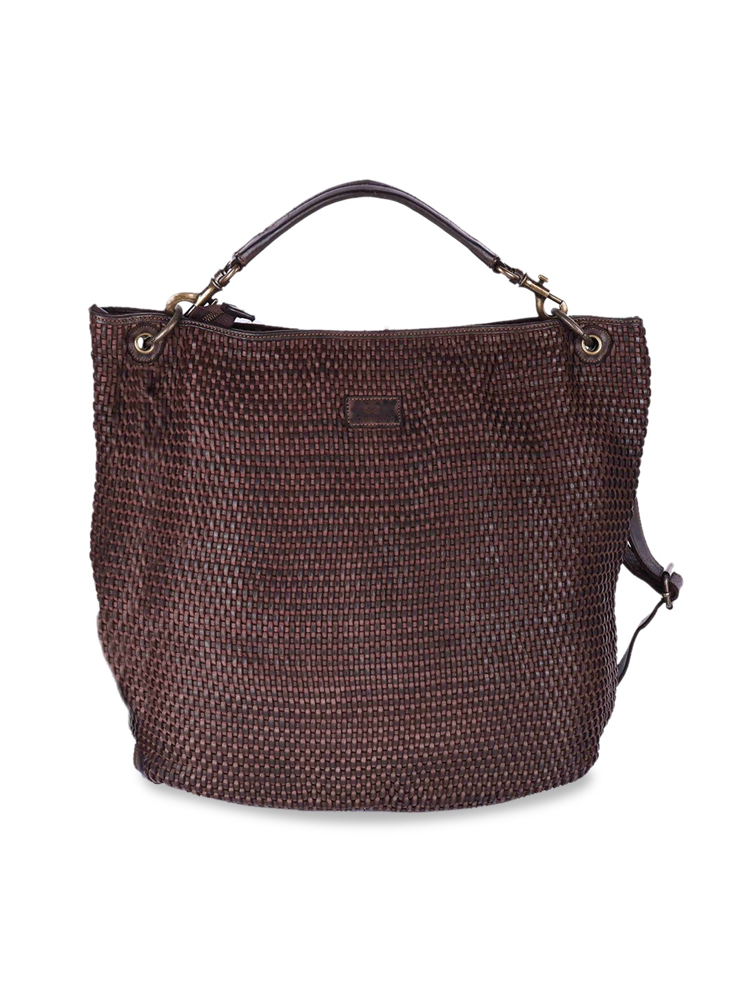 

KOMPANERO Leather Oversized Structured Handheld Bag, Brown
